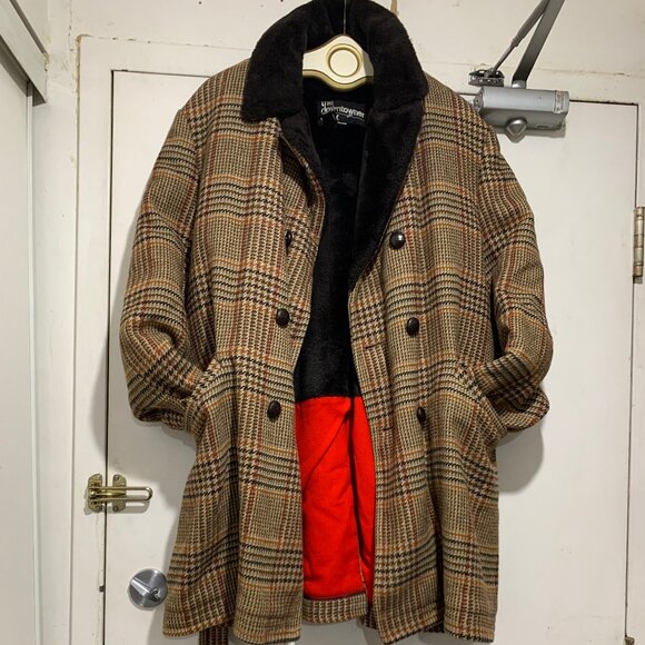 THE DOWNTOWNER VINTAGE FAUX FUR WOOL BLEND PLAID COATS SIZE 42/L - Picture 3 of 13